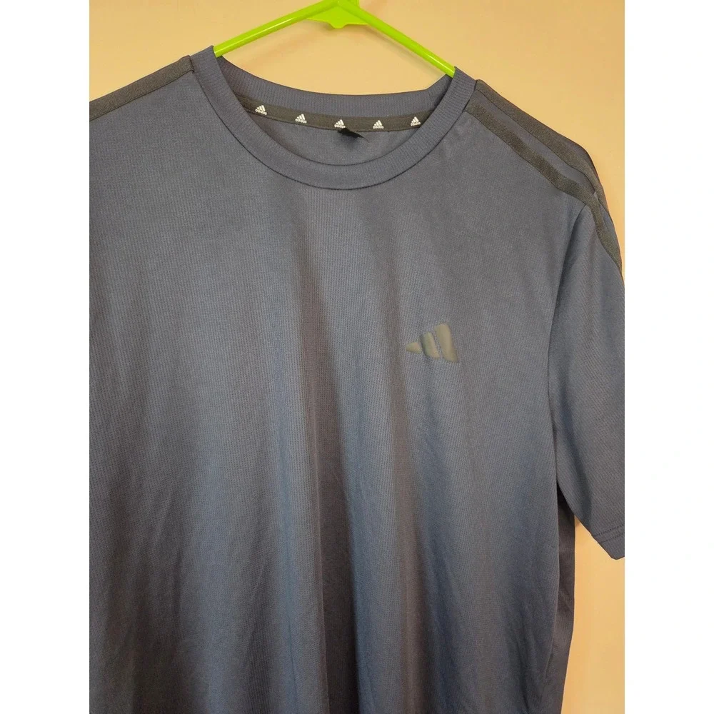 Adidas Aeroready Mens Large Navy Blue 3-Stripe Performance T-Shirt JW6140